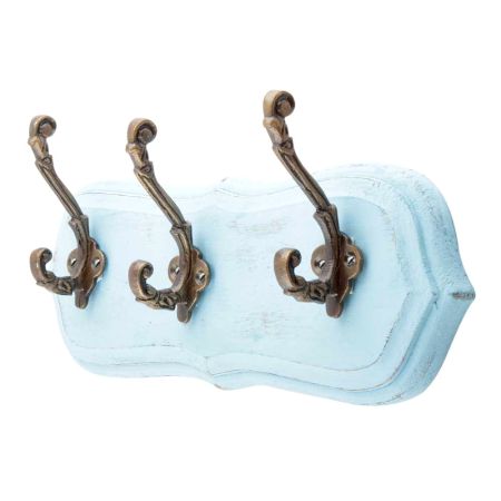 Turquoise Antique Small Wall Wooden Iron Hooks